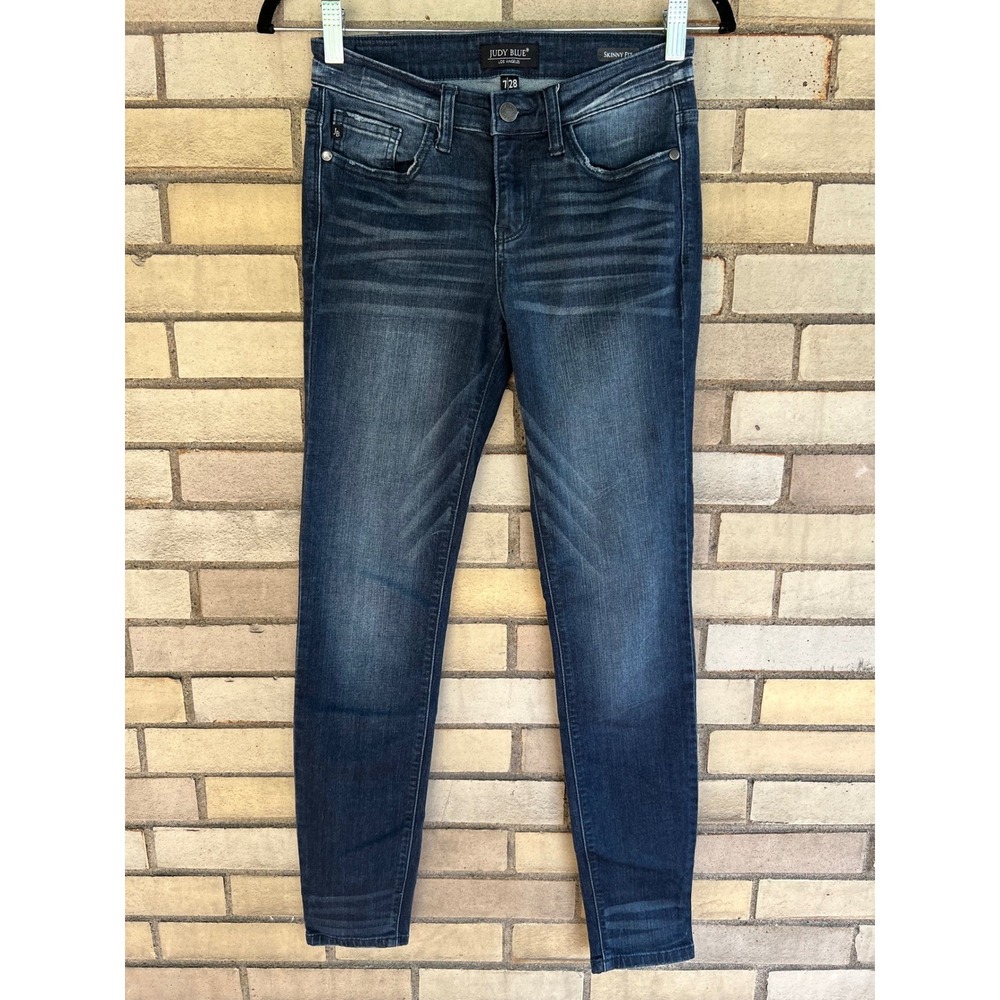 Judy Blue Skinny Fit Dark Wash Whiskered Denim Jeans Size 7/28